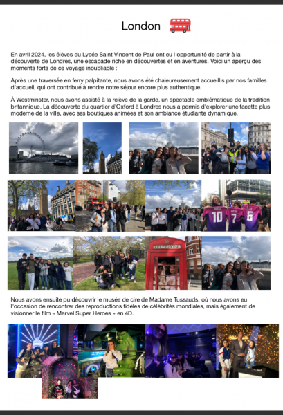 VOYAGE A LONDRES DES ELEVES DU LYCEE SAINT VINCENT DE PAUL A MARSEILLE